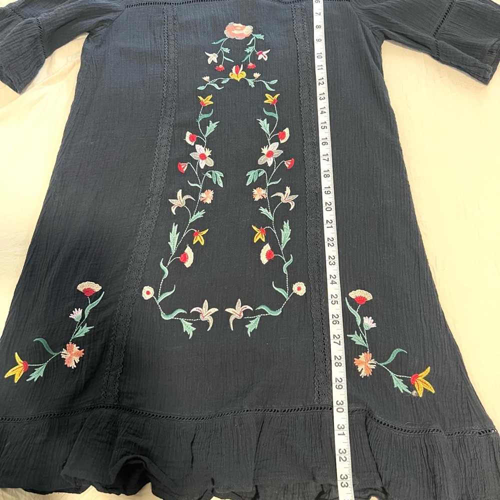 Oddi Boho Floral Embroidered Mini Dress Navy SZ M EUC - Picture 7 of 7